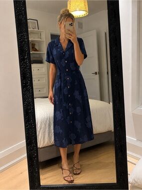 Natural Expressions Navy Floral Button-Front Midi Dress